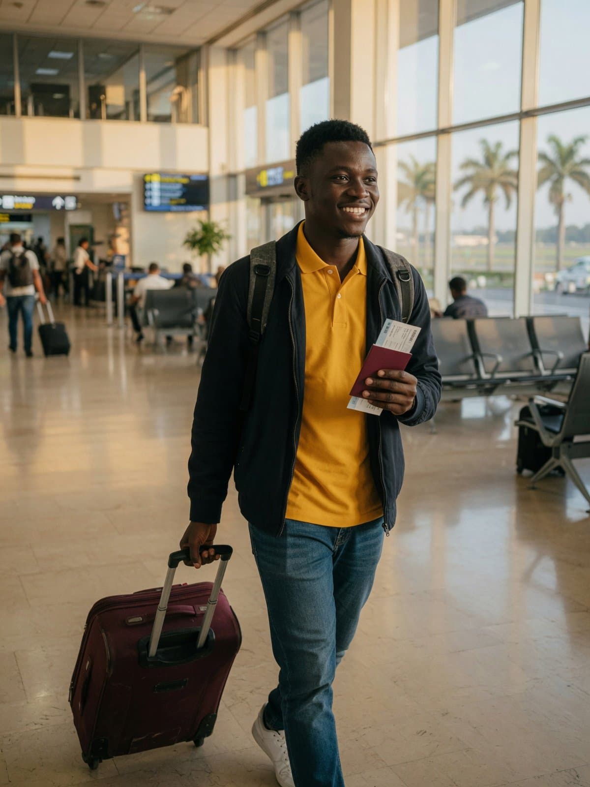 Étudiant au départ à l'aéroport